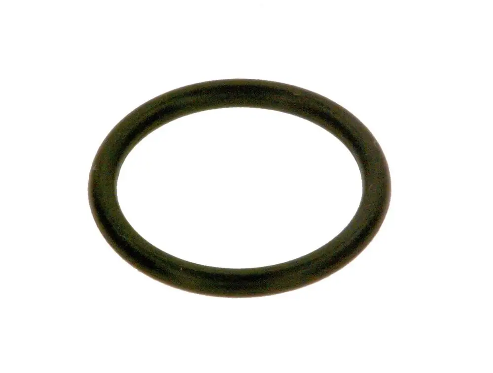 Schwarzer O-Ring aus Gummi, kreisförmig, mit gleichmäßiger Dicke, auf weißem Hintergrund. Bosch-Produkt.